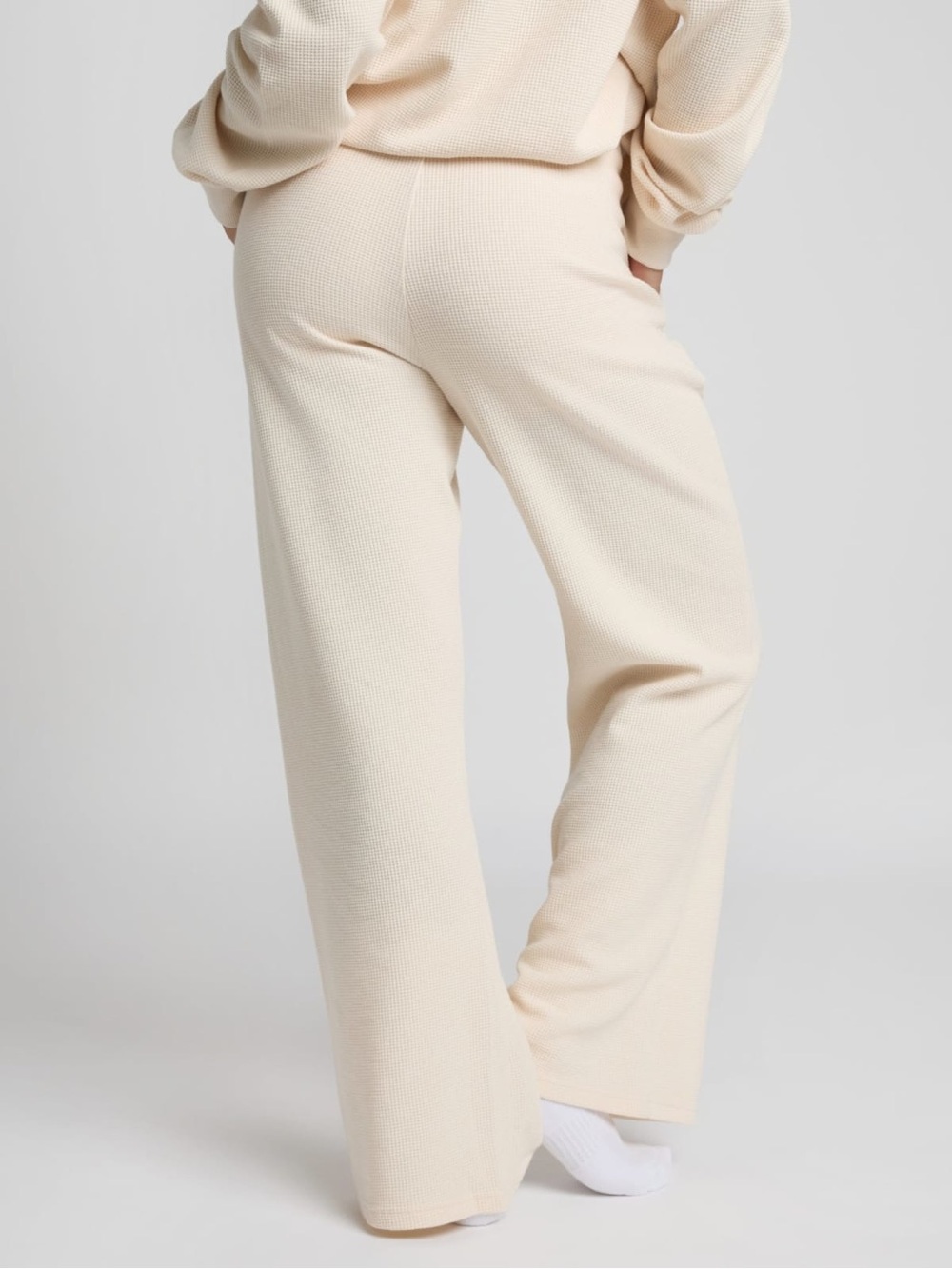 Comfrt Unisex Waffle Knit Lounge Pant High Rise in Ivory Size Large Loungewear - Picture 2 of 11